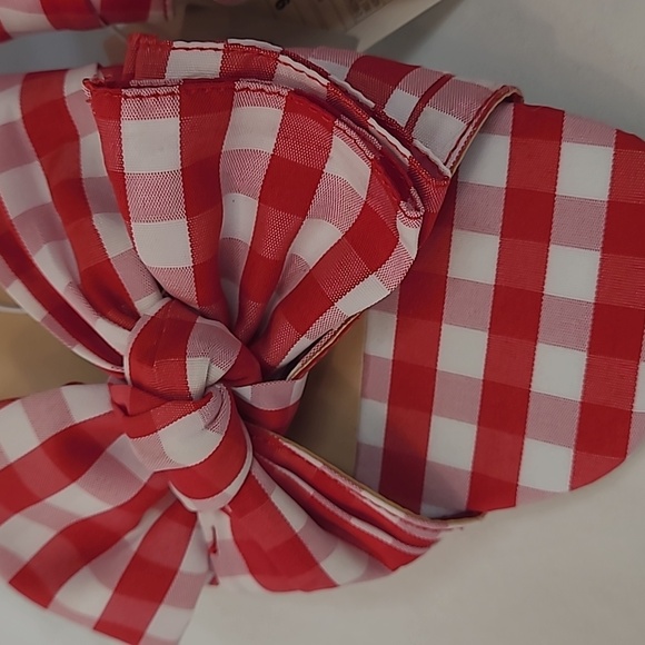 A New Day Women's Scarlet Gingham Bow Flat Sandals Red and White Size 9 NWT - Picture 4 of 9